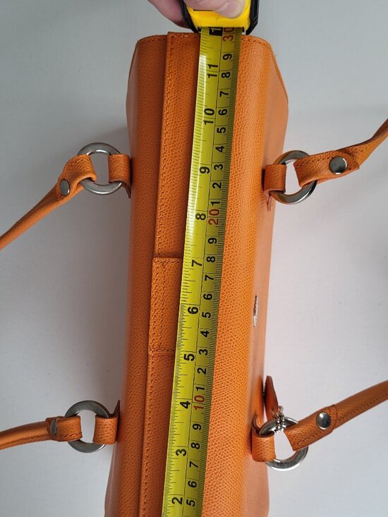 Italian Leather Orange Shoulder Bag - Structured Barrel Tote - Made in Italy - Picture 5 of 9